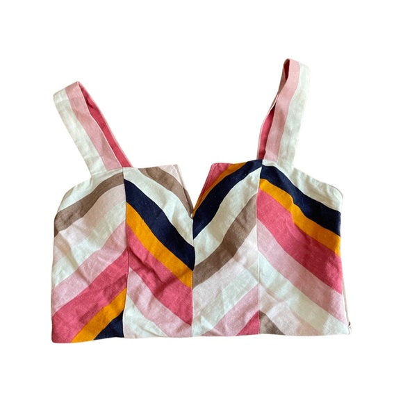 DO+BE Linen Blend Chevron Striped Crop Top w/ V Cut - Size Small - Picture 2 of 7